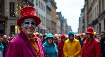 Ich erinnere mich an den Karneval in Köln, wo die Straßen überquellen mit Menschen, Freude und bunten Kostümen. (1/10)
